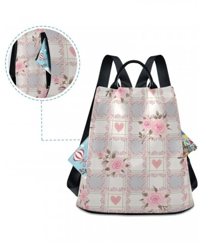 Checkered with Pink Roses Women Backpack Purse Anti-theft Travel Backpack Fashion Shoulder Handbag $20.00 Backpacks