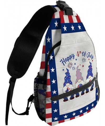 Sling Backpack, Cute Gnome Patriotic Star 4th of July American Flag Waterproof Lightweight Small Sling Bag, Travel Chest Bag ...