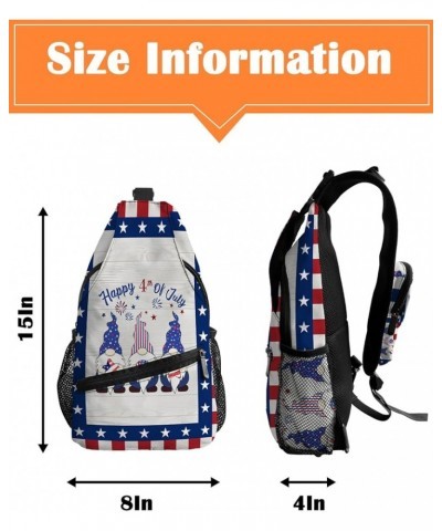 Sling Backpack, Cute Gnome Patriotic Star 4th of July American Flag Waterproof Lightweight Small Sling Bag, Travel Chest Bag ...