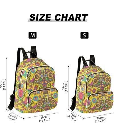 Colorful Elephants Mini Backpack Purse for Women, Ethnic Flower Travel Backpack Fashion Backpack Handbag Shoulder Bag Small C...