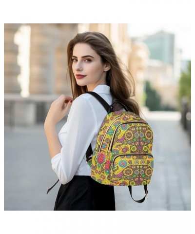 Colorful Elephants Mini Backpack Purse for Women, Ethnic Flower Travel Backpack Fashion Backpack Handbag Shoulder Bag Small C...