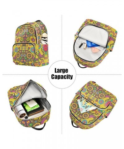 Colorful Elephants Mini Backpack Purse for Women, Ethnic Flower Travel Backpack Fashion Backpack Handbag Shoulder Bag Small C...