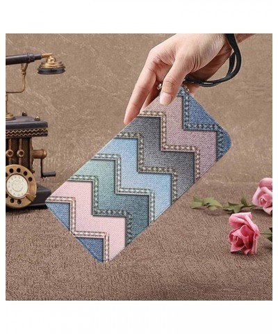 Blue Denim Patchwork Womens Clutch Wallet Large Wristlet Zipper Clutch Large Travel Purse Design 4 $23.98 Clutches