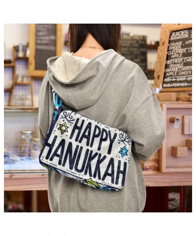 Ladies Soft Plush Underarm Bag Happy-hanukkah-blue-menorah Fluffy Shoulder Bag Women Furry Purse Handbag $15.68 Shoulder Bags