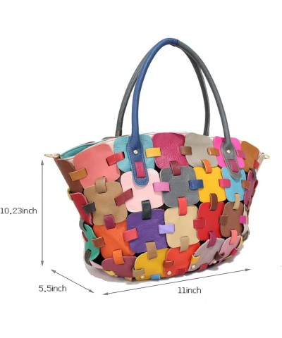 Women Multicolor Hobo Shoulder Bag Leather Random Colorful Splicing Tote Handbag Multicoloured-2 $30.81 Hobo Bags