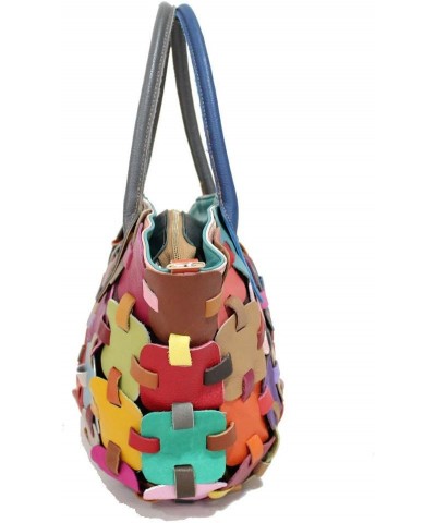 Women Multicolor Hobo Shoulder Bag Leather Random Colorful Splicing Tote Handbag Multicoloured-2 $30.81 Hobo Bags