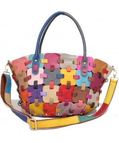 Women Multicolor Hobo Shoulder Bag Leather Random Colorful Splicing Tote Handbag Multicoloured-2 $30.81 Hobo Bags