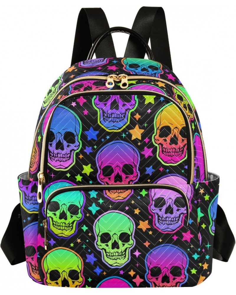 Neon Skulls Fashion Backpack Purse for Women Multipurpose Casual Daypack with Multi Pockets & Secured Zipper Ladies Handbag f...