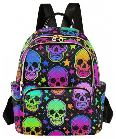 Neon Skulls Fashion Backpack Purse for Women Multipurpose Casual Daypack with Multi Pockets & Secured Zipper Ladies Handbag f...