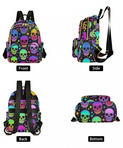 Neon Skulls Fashion Backpack Purse for Women Multipurpose Casual Daypack with Multi Pockets & Secured Zipper Ladies Handbag f...