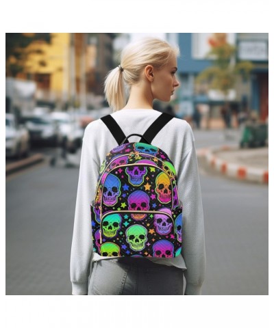 Neon Skulls Fashion Backpack Purse for Women Multipurpose Casual Daypack with Multi Pockets & Secured Zipper Ladies Handbag f...