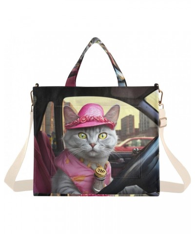 Pink Cat Driver Corduroy Tote Bag for Women Hobo Crossbody Bag Purse Stylish Shoulder Handbag Messenger Bags, S $12.21 Totes