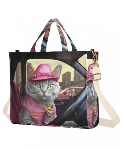 Pink Cat Driver Corduroy Tote Bag for Women Hobo Crossbody Bag Purse Stylish Shoulder Handbag Messenger Bags, S $12.21 Totes