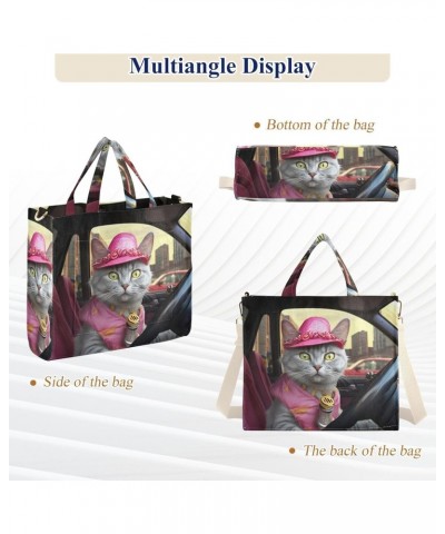 Pink Cat Driver Corduroy Tote Bag for Women Hobo Crossbody Bag Purse Stylish Shoulder Handbag Messenger Bags, S $12.21 Totes