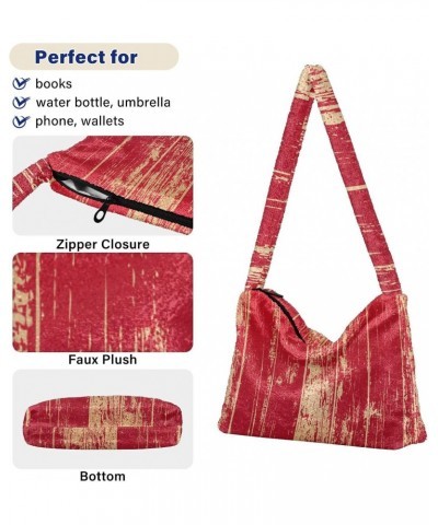 Women Boho Handbag Grunge Wooden Red Underarm Bag Tote Bag Shoulder Bag Crossbody Bag Fluffy Cell Phone Purse Lady Travel Pou...