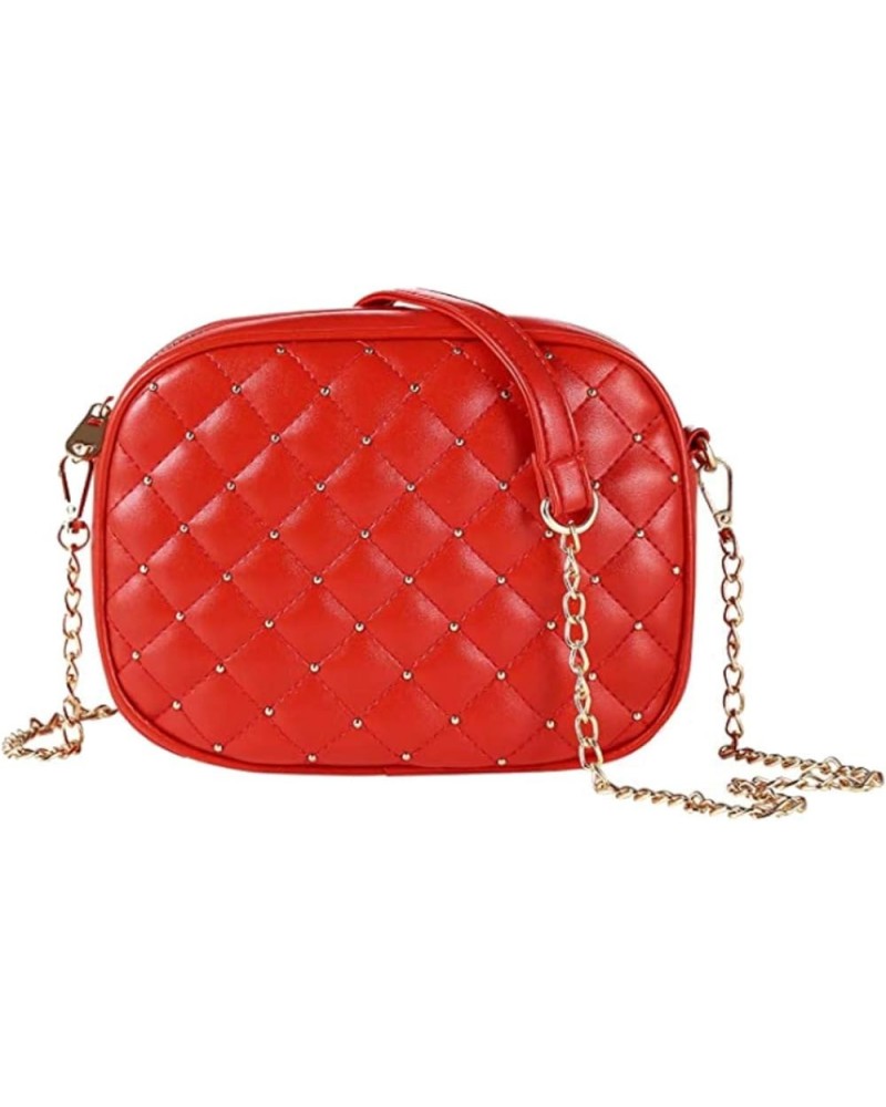 Hanbella Cross body Clutch Purses for Women & Teens - Cute Small Quilted Leather Shoulder Bag with Gold Chain for Girls 1 Red...