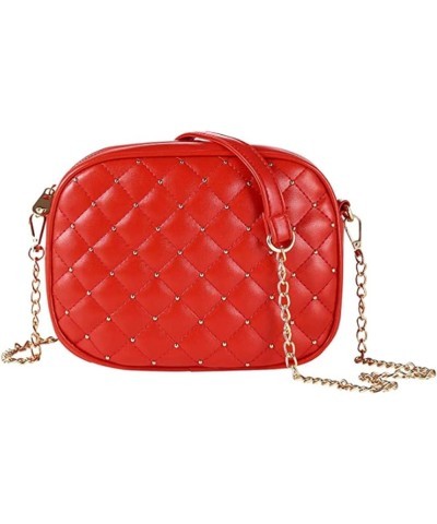 Hanbella Cross body Clutch Purses for Women & Teens - Cute Small Quilted Leather Shoulder Bag with Gold Chain for Girls 1 Red...