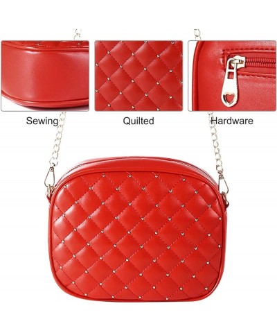 Hanbella Cross body Clutch Purses for Women & Teens - Cute Small Quilted Leather Shoulder Bag with Gold Chain for Girls 1 Red...