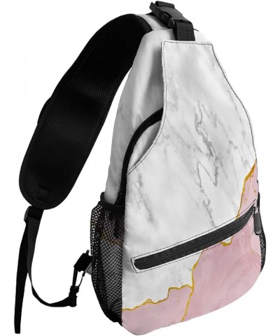 Sling Bag Crossbody Bag for Women Men Green Marble Golden Lines Modern Ombre Abstract Waterproof Hiking Backpack Lightweight ...