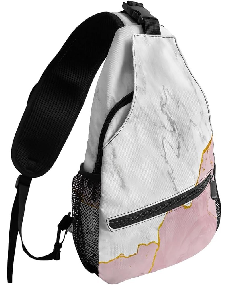 Sling Bag Crossbody Bag for Women Men Green Marble Golden Lines Modern Ombre Abstract Waterproof Hiking Backpack Lightweight ...