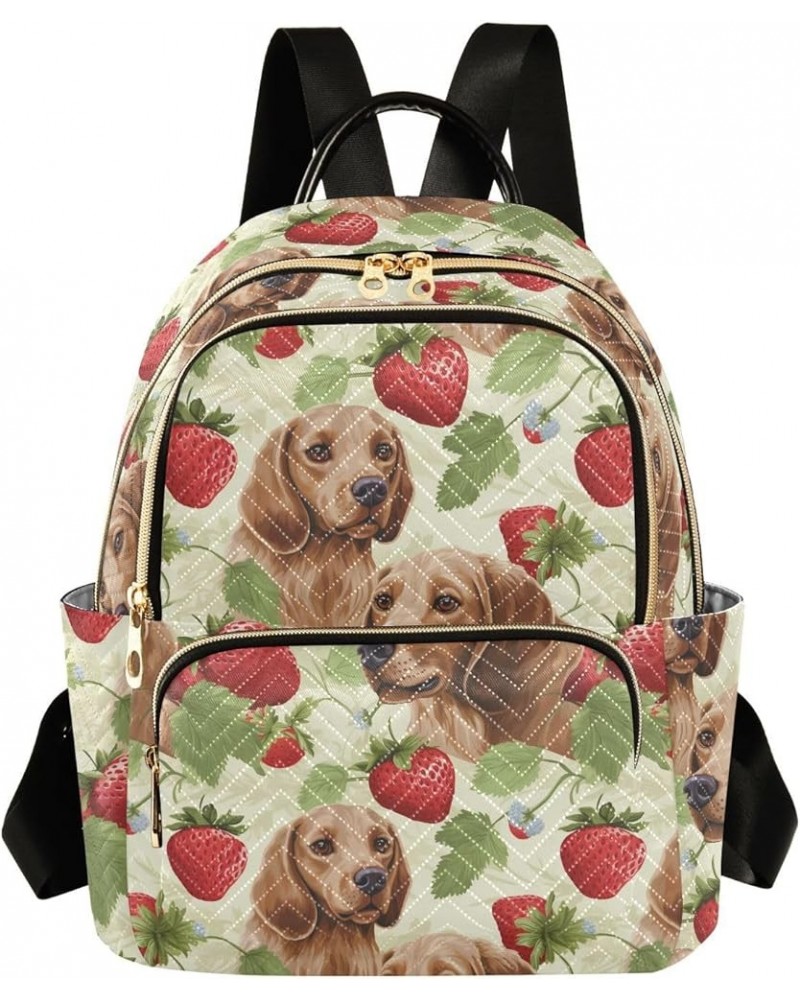 Dogs and Strawberries Women's Backpack Purse Causal Daypack Work Travel College Business Trip Bag Shoulder Bag Small $15.11 B...