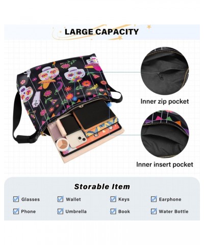 Flowers Skull Hobo Crossbody Bags for Women Leather Large Shoulder Bag Cross Body Colorful Mexican Trendy Womens Tote Bags Ha...