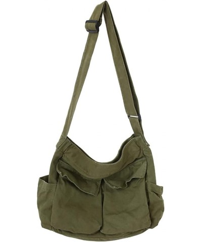 Canvas Messenger Bag Multi-Pocket Crossbody Bag Large Hobo Shoulder Tote Bag for Office Travel School A-green $16.81 Hobo Bags