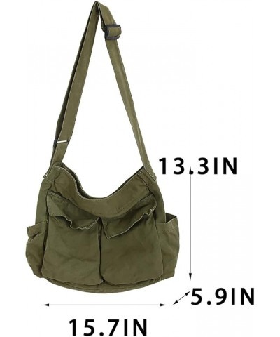 Canvas Messenger Bag Multi-Pocket Crossbody Bag Large Hobo Shoulder Tote Bag for Office Travel School A-green $16.81 Hobo Bags