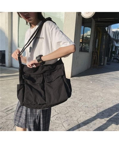 Women Men Canvas Messenger Bag Large Hobo Bag with Multiple Pockets Canvas Crossbody Shoulder Bag Messenger Tote Bag Handbag ...