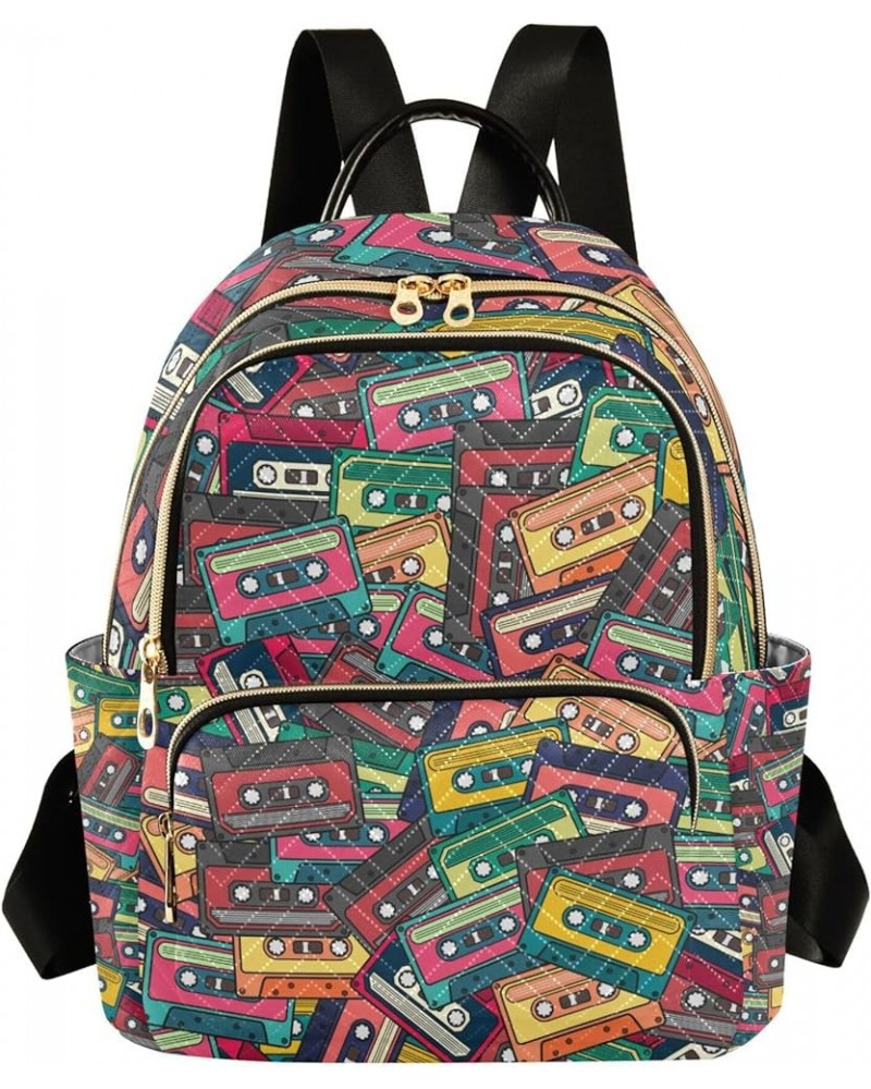 Colorful Music Cassette Backpack for Women, Anti Theft Backpack Lightweight Small Travel Backpack Shoulder Bag for Work Trave...