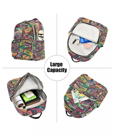 Colorful Music Cassette Backpack for Women, Anti Theft Backpack Lightweight Small Travel Backpack Shoulder Bag for Work Trave...