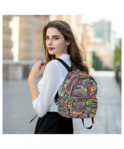 Colorful Music Cassette Backpack for Women, Anti Theft Backpack Lightweight Small Travel Backpack Shoulder Bag for Work Trave...