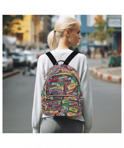 Colorful Music Cassette Backpack for Women, Anti Theft Backpack Lightweight Small Travel Backpack Shoulder Bag for Work Trave...