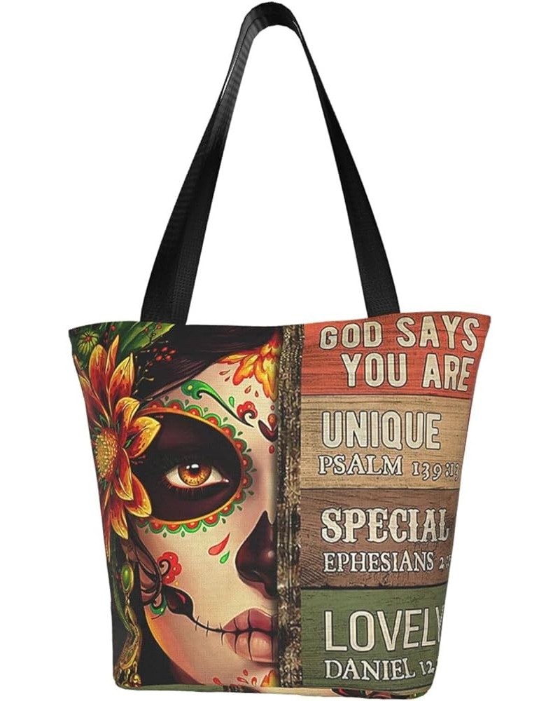 Tote Bag for Women Who Loves Books Shoulder Tote Bag Aesthetic Work Handbags Shopping Bags with Zipper Day of the Dead Sugar ...