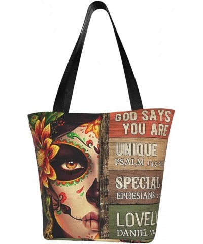 Tote Bag for Women Who Loves Books Shoulder Tote Bag Aesthetic Work Handbags Shopping Bags with Zipper Day of the Dead Sugar ...