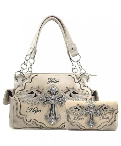 Women's Concealed Carry Angel Wings Cross Faith Hope Love Western Handbag Tote Purse Beige Handbag Wallet Set $15.97 Totes