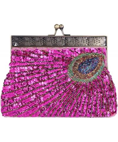 Evening Bag for Women, Clutch Purse with Chain, Peacock Beaded Handbags for Party Wedding Prom Rose Red $16.93 Evening Bags