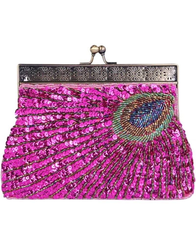 Evening Bag for Women, Clutch Purse with Chain, Peacock Beaded Handbags for Party Wedding Prom Rose Red $16.93 Evening Bags