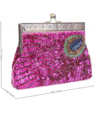 Evening Bag for Women, Clutch Purse with Chain, Peacock Beaded Handbags for Party Wedding Prom Rose Red $16.93 Evening Bags