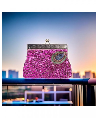 Evening Bag for Women, Clutch Purse with Chain, Peacock Beaded Handbags for Party Wedding Prom Rose Red $16.93 Evening Bags