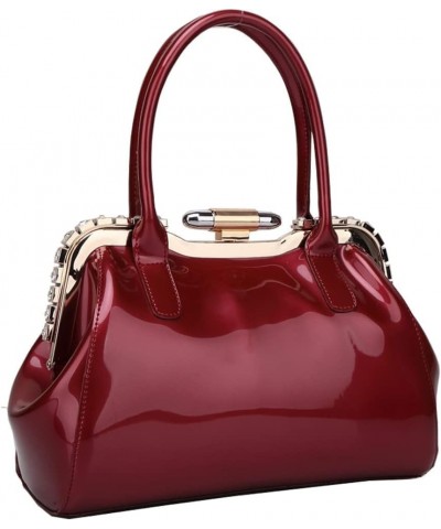 Designer Handbags for Women Glossy Patent Leather Top Handle Wine Red $47.31 Totes