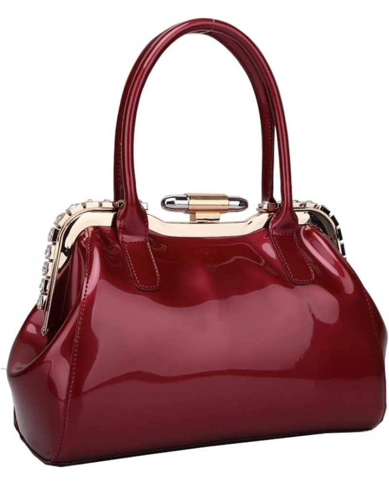 Designer Handbags for Women Glossy Patent Leather Top Handle Wine Red $47.31 Totes