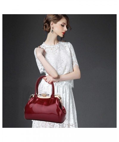 Designer Handbags for Women Glossy Patent Leather Top Handle Wine Red $47.31 Totes