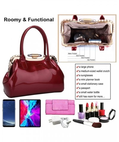 Designer Handbags for Women Glossy Patent Leather Top Handle Wine Red $47.31 Totes