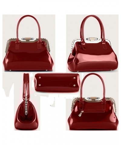 Designer Handbags for Women Glossy Patent Leather Top Handle Wine Red $47.31 Totes