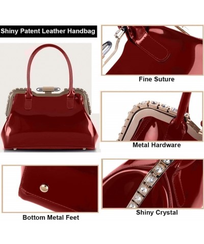 Designer Handbags for Women Glossy Patent Leather Top Handle Wine Red $47.31 Totes