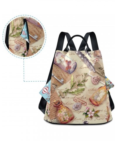 Vintage Paper Feathers Sea Shells Flowers Backpack Purse for Women Travel Bag Anti Theft Back Pack Fashion Shoulder Bag with ...