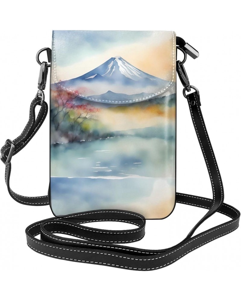 Pretty Mt. Fuji Leather Cross Body Flip Phone Bag With Detachable Shoulder Straps, Used For Travel, Dating, Holiday Gifts $24...