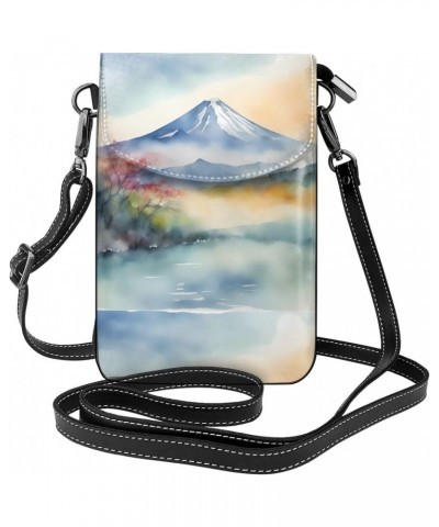 Pretty Mt. Fuji Leather Cross Body Flip Phone Bag With Detachable Shoulder Straps, Used For Travel, Dating, Holiday Gifts $24...