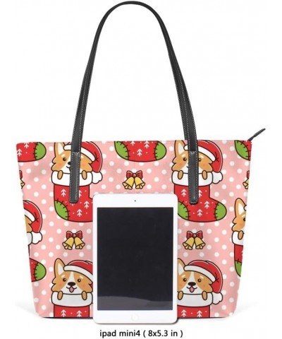 Top Handle Tote Bag PU Leather Shoulder Bag Christmas Dog Breed Welsh Corgi Messenger Bag for Women Ladies Girls $18.41 Shoul...